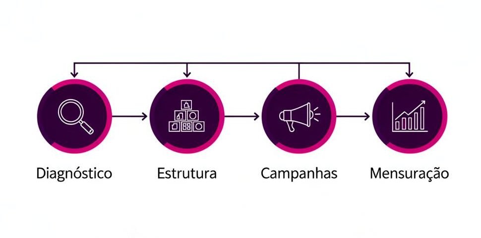 Etapas do marketing digital para clínicas: diagnóstico, estrutura, campanhas e mensuração de resultados